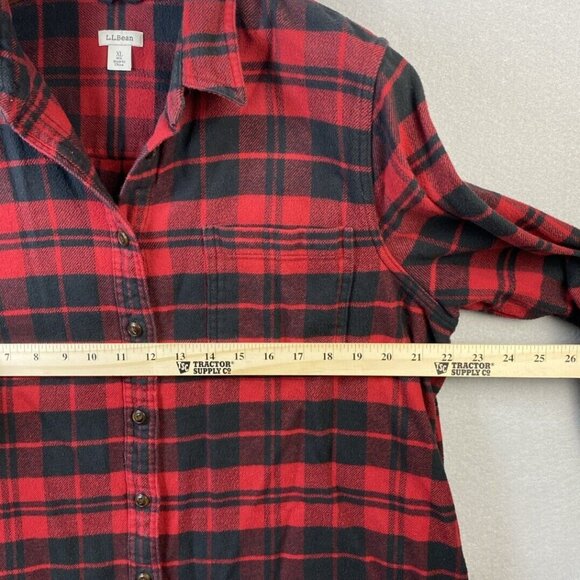 LL Bean Flannel Shirt Womens XL Tartan Plaid Red Black Organic Cotton 506162 VTG - Picture 6 of 13